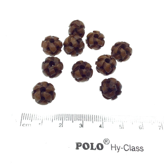 Bone Beads - 12mm Brown Handcrafted Artistic Basket Woven Design