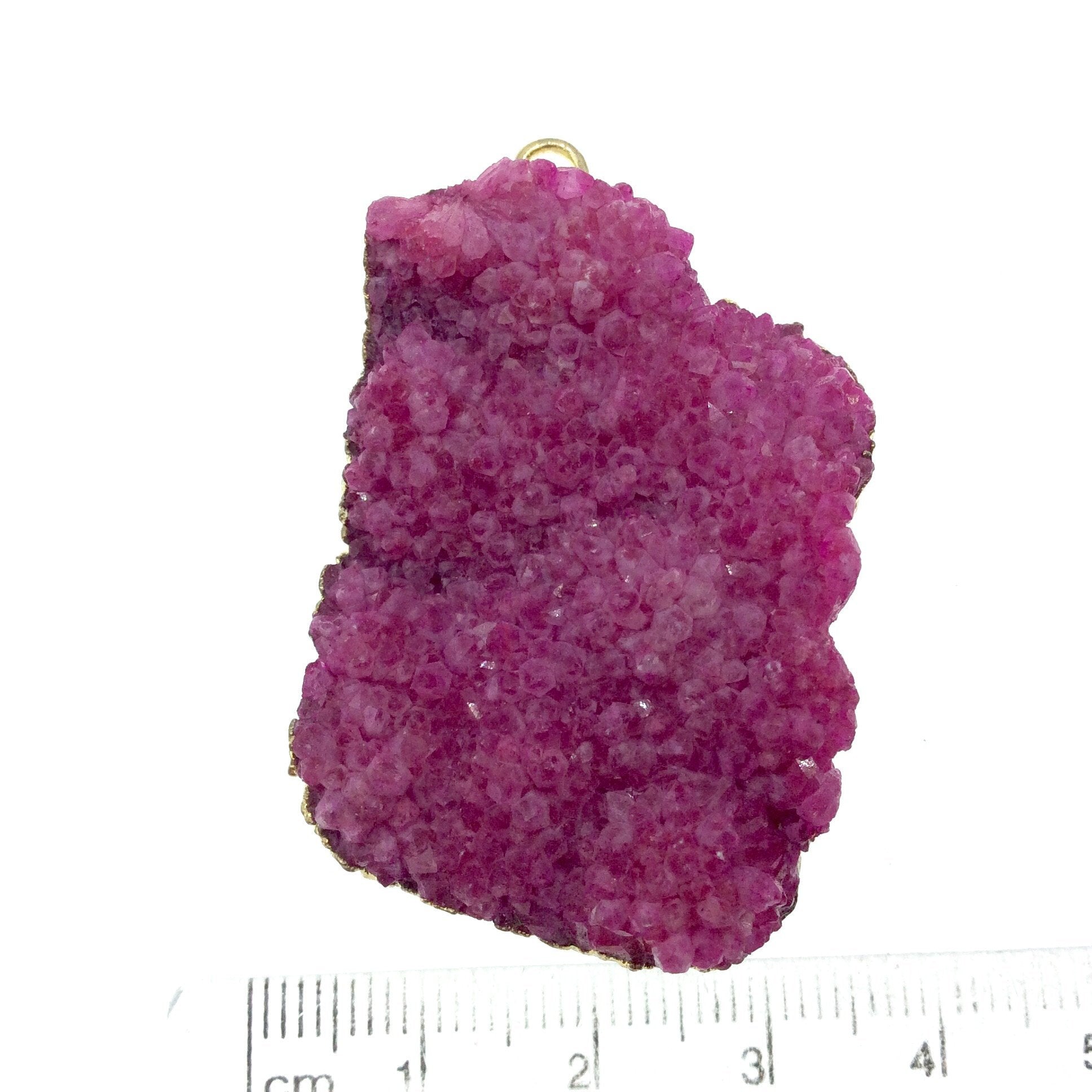 OOAK Gold Plated Rectangle Shaped Natural Pink Druzy Quartz Pendant - Measuring 25mm x 38mm, Approximately