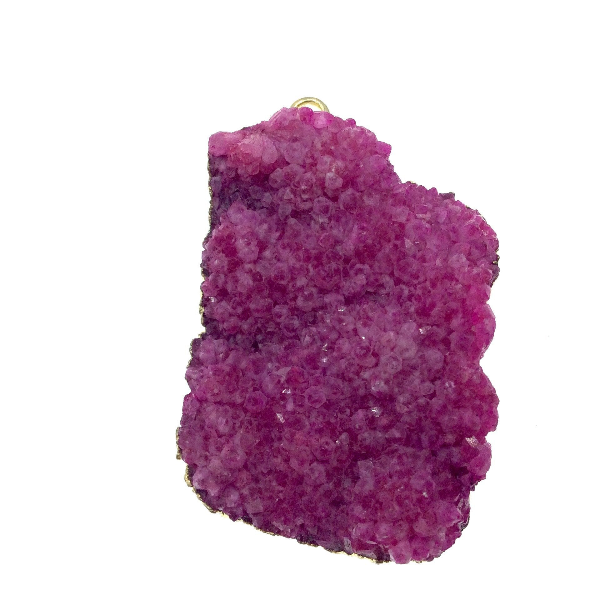 OOAK Gold Plated Rectangle Shaped Natural Pink Druzy Quartz Pendant - Measuring 25mm x 38mm, Approximately