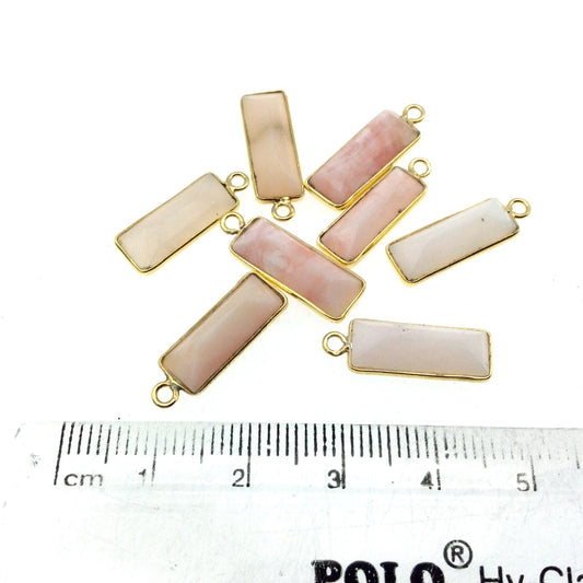 Gold Vermeil Faceted Cut Stone Rectangle Shaped Pink Opal Bezel Pendant - Measuring 5mm x 15mm - Sold Per Piece