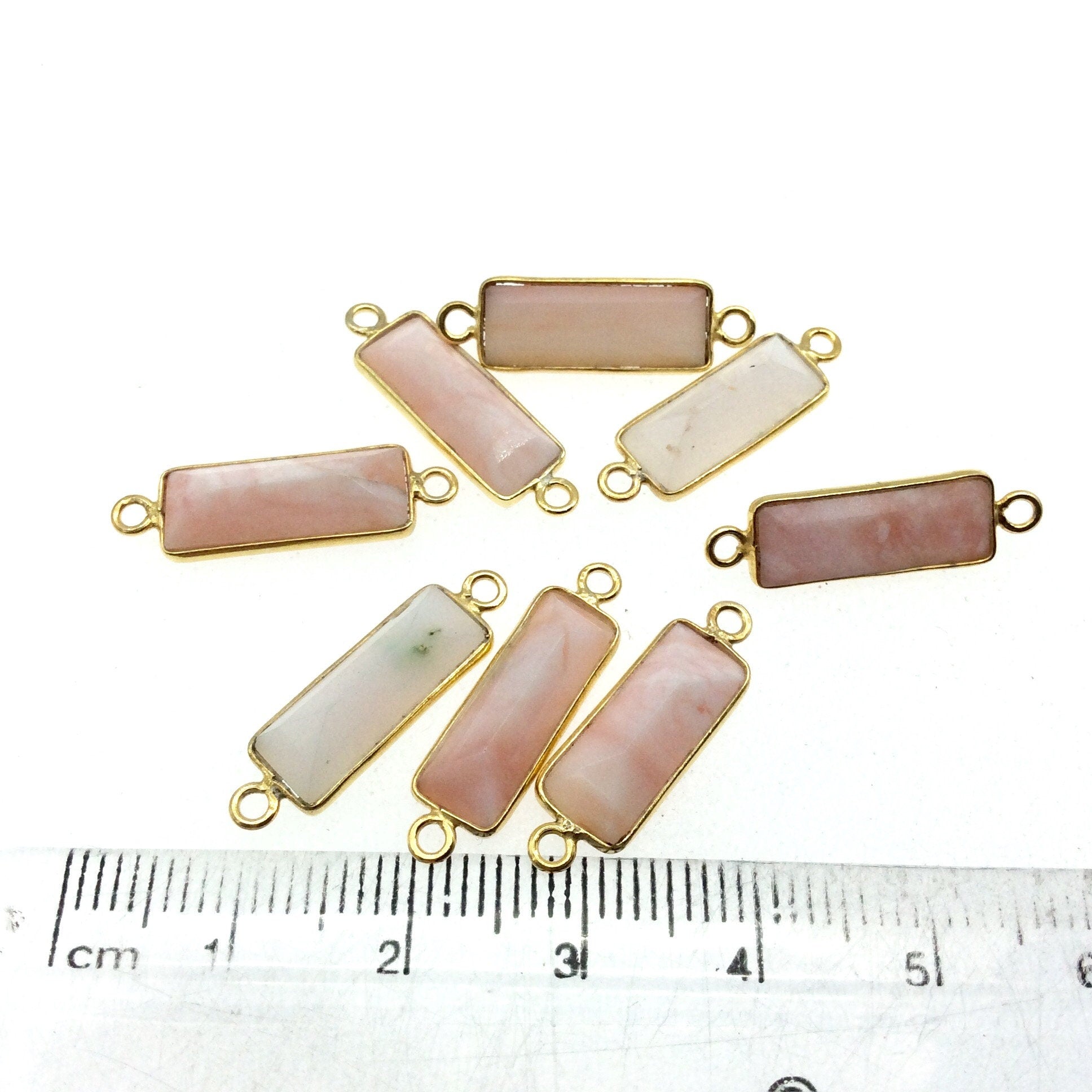 Gold Vermeil Faceted Cut Stone Rectangle Shaped Pink Opal Bezel Connector - Measuring 5mm x 15mm - Sold Per Piece