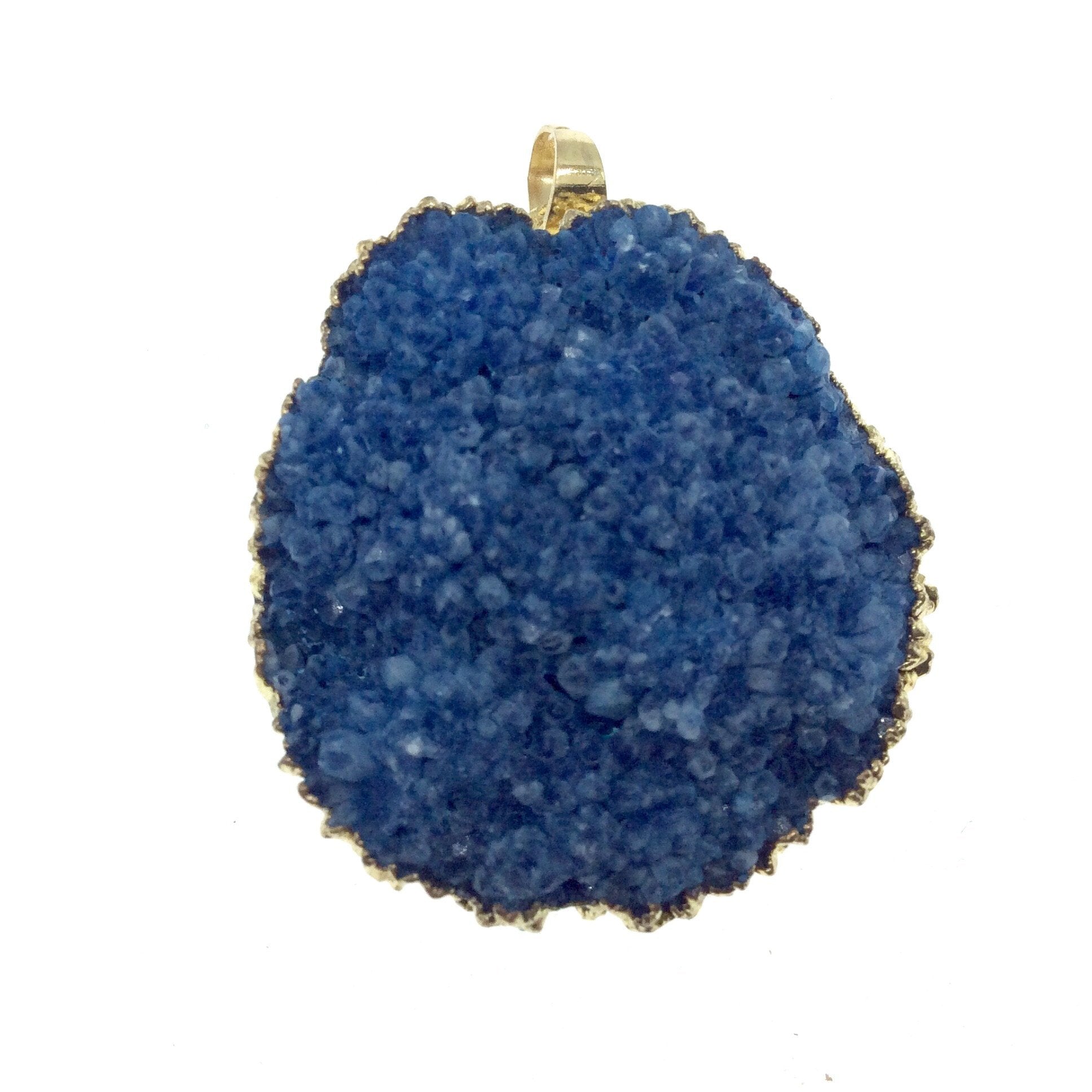 OOAK Gold Plated Round Shaped Electroformed  Blue Druzy Pendant - Measuring 30mm x 30mm Approximately - Sold Individually