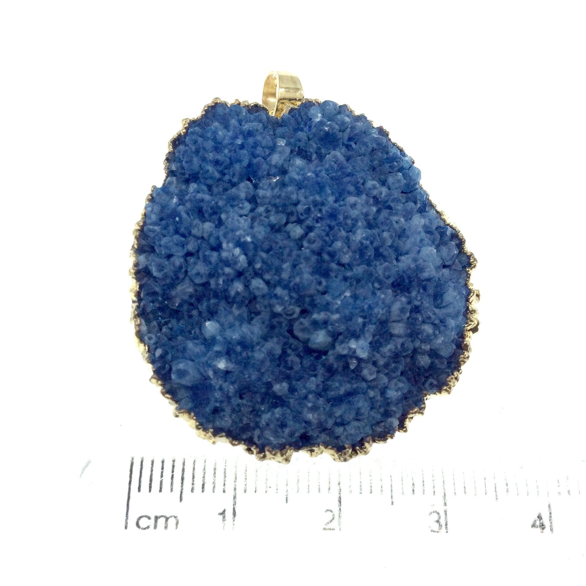 OOAK Gold Plated Round Shaped Electroformed  Blue Druzy Pendant - Measuring 30mm x 30mm Approximately - Sold Individually