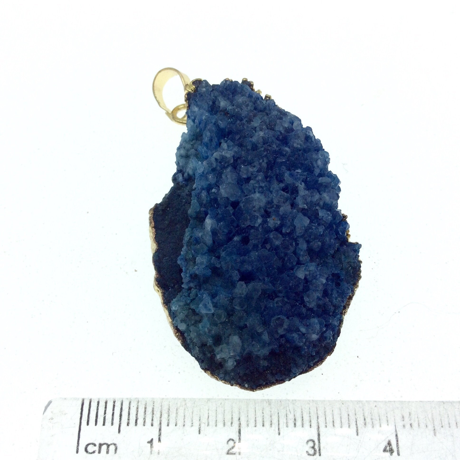 OOAK Gold Plated Round Shaped Electroformed  Blue Druzy Pendant - Measuring 25mm x 40mm Approximately - Sold Individually