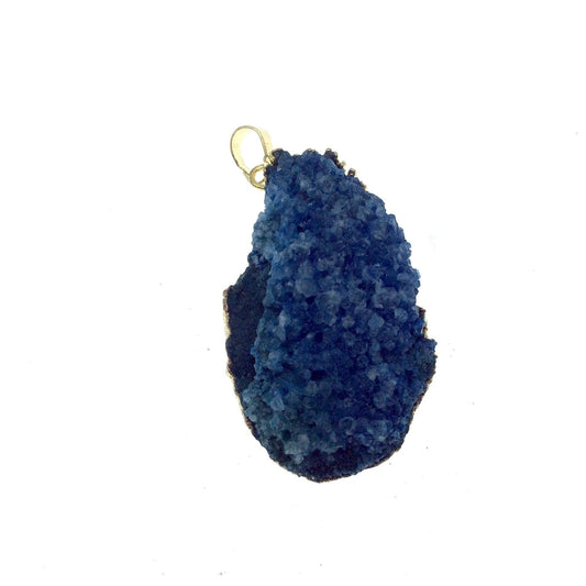 OOAK Gold Plated Round Shaped Electroformed  Blue Druzy Pendant - Measuring 25mm x 40mm Approximately - Sold Individually