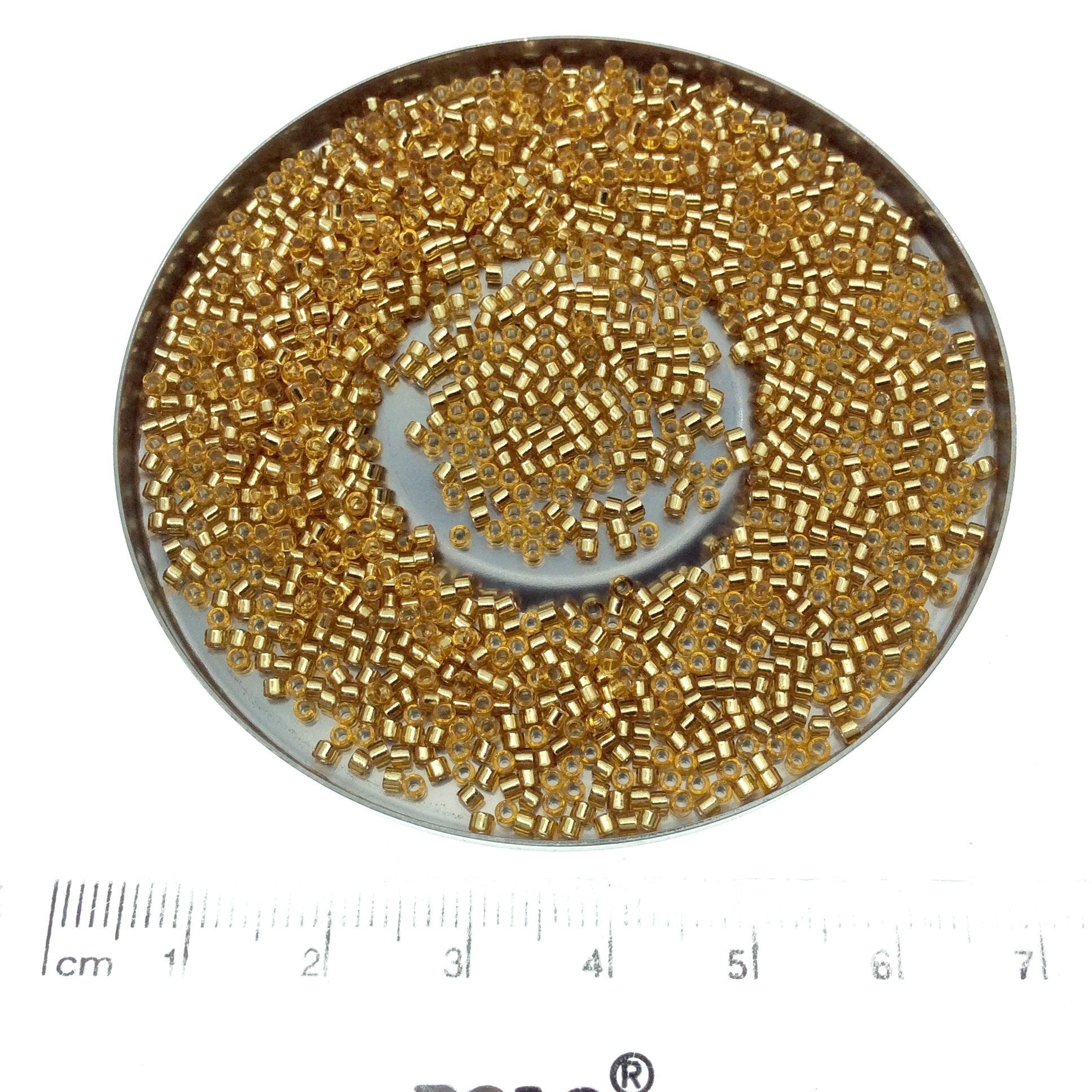 Size 11/0 Glossy Silver Lined Gold Genuine Miyuki Delica Glass Seed Beads - Sold by 7.2 Gram Tubes (Approx. 1300 Beads per 2" Tube)