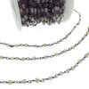 Gunmetal Plated Copper Rosary Chain with Faceted 4mm Round Shape Gray Agate Beads (CH218-GM) - Sold by the Foot! - Natural Beaded Chain