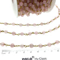 Gold Plated Copper Wrapped Rosary Chain with 6mm Faceted Pink Agate Round Shaped Beads - Sold by the foot!