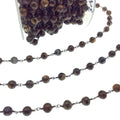 Gunmetal Plated Copper Rosary Chain with 6mm Round Fire Lace Agate Beads - Sold by the Foot! (CH340-GM) - Natural Semi-Precious Beaded Chain