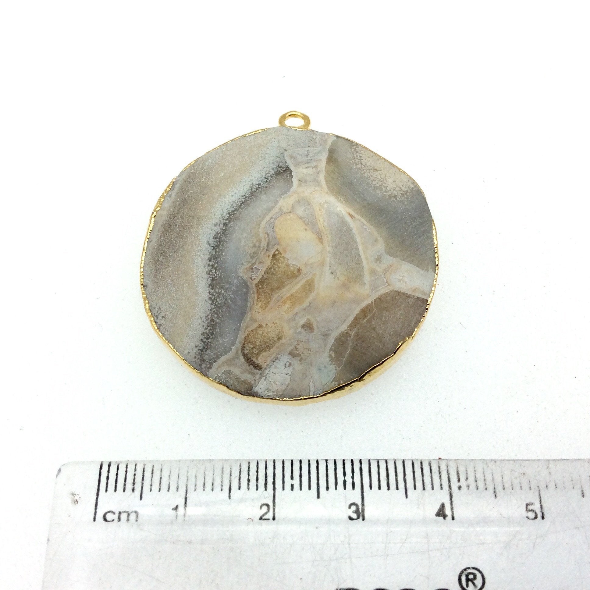 Large Gold Electroplated Fossil Coral Faceted Round/Coin Shaped Pendant - Measures 35-40mm approx. - Sold Individually, Random