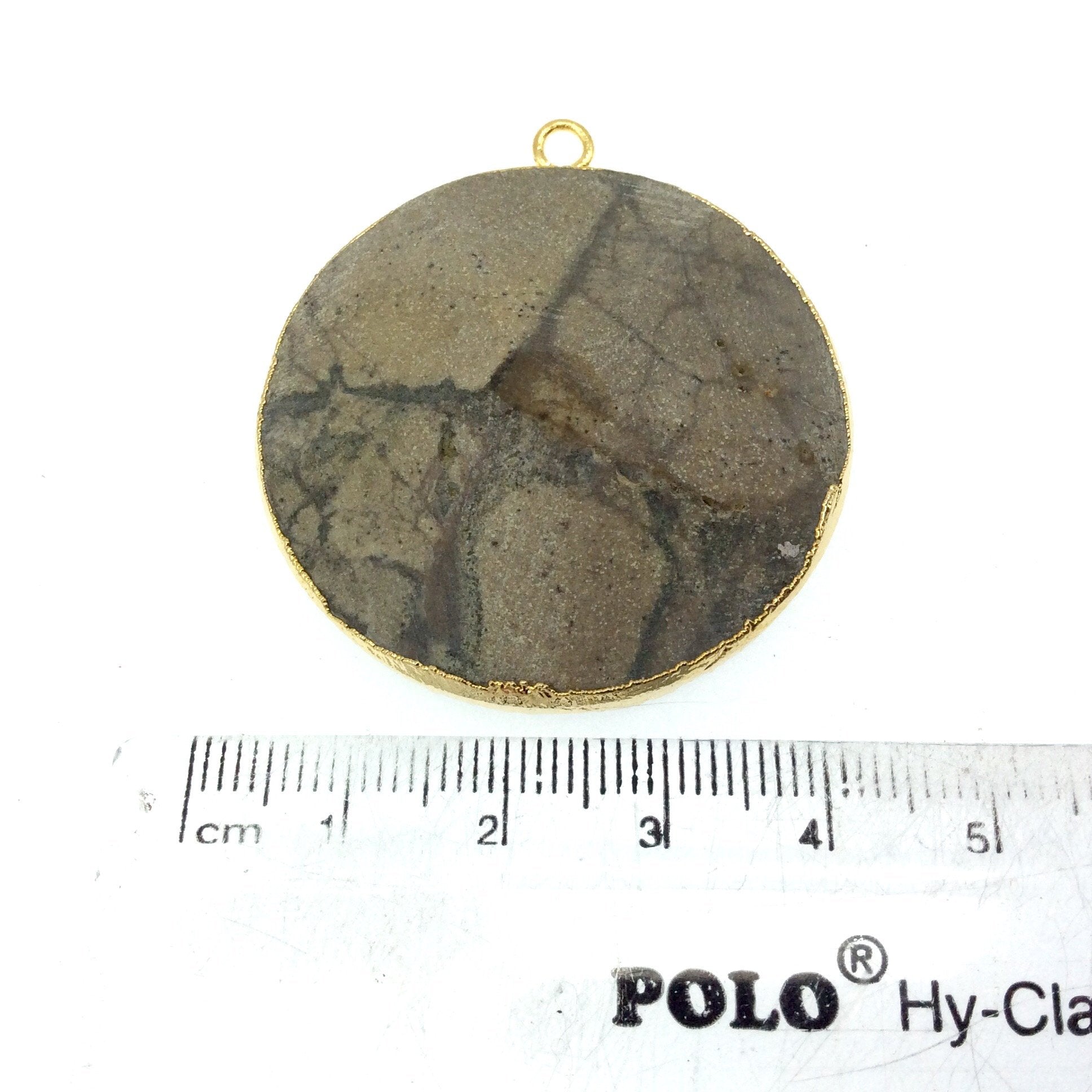 Large Gold Electroplated Eagle Eye Agate Faceted Round/Coin Shaped Pendant - Measures 35-40mm approx. - Sold Individually, Random