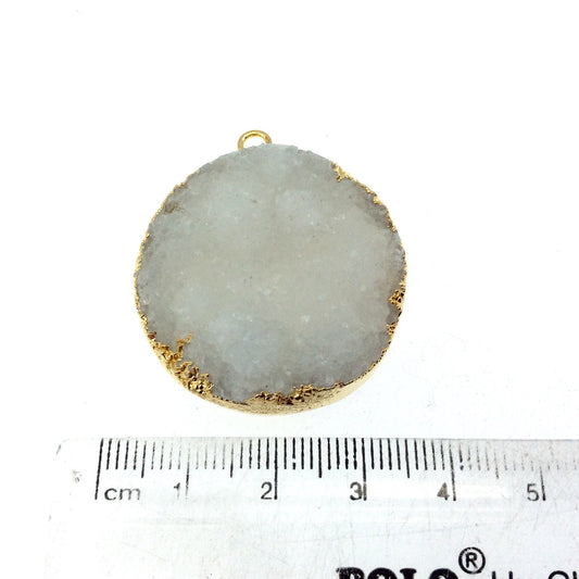 Druzy Agate Bezel | Medium Gold Electroplated Natural Faceted Coin Shaped Pendant - Measures 22mm x 30mm approx. - Sold Individually