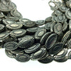 Silver Finish Concho Marquise Pattern Pewter Beads - 8" Strand (Approximately 14 Beads) - Measuring 7mm x 14mm, Approx. - 2mm Hole Size