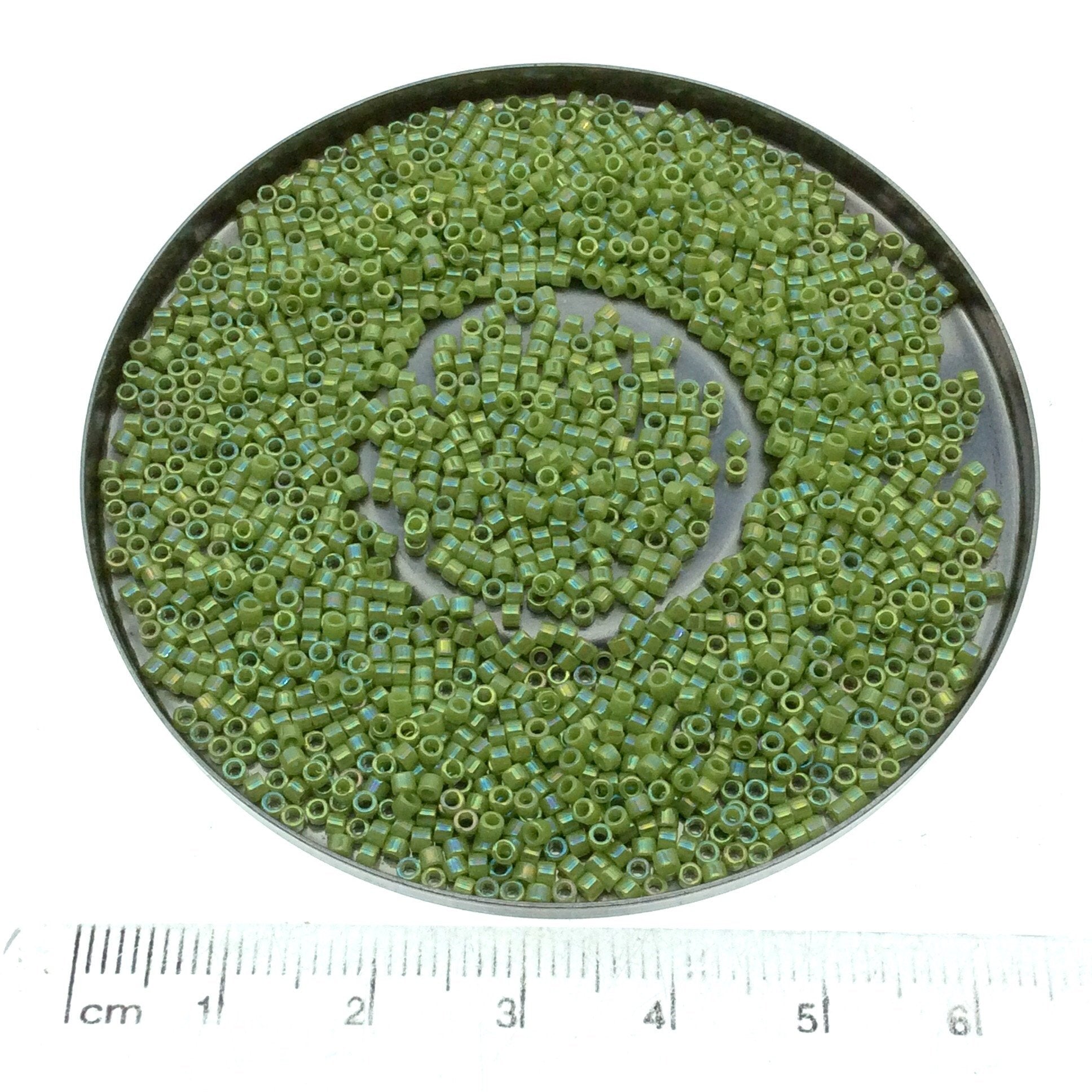 Size 11/0 Glossy Finish Opaque Chartreuse AB Genuine Miyuki Delica Glass Seed Beads - Sold by 7.2 Gram Tubes (Approx.1300 Beads per 2" Tube)