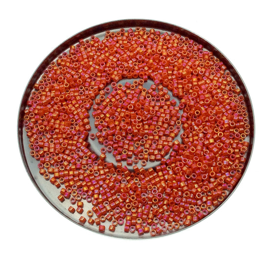 Size 11/0 Glossy Finish Opaque Orange AB Genuine Miyuki Delica Glass Seed Beads - Sold by 7.2 Gram Tubes (Approx. 1300 Beads per 2" Tube)