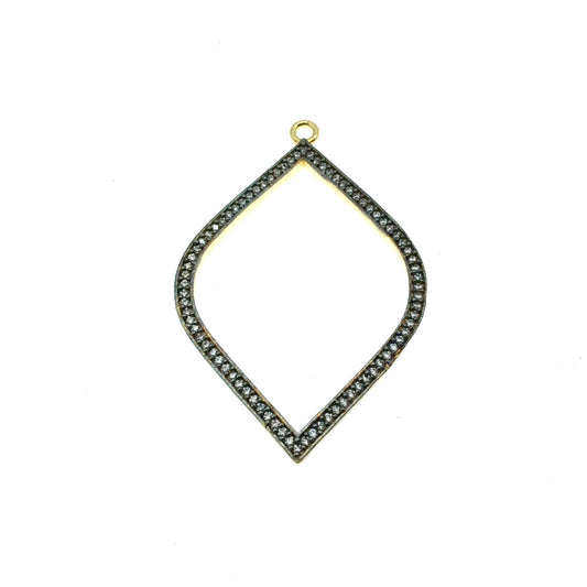 Large Oxidized Gold Plated CZ Cubic Zirconia Inlaid Fat Open Marquise Shaped Copper Focal Pendant - Measuring 29mm x 40mm, Approximately