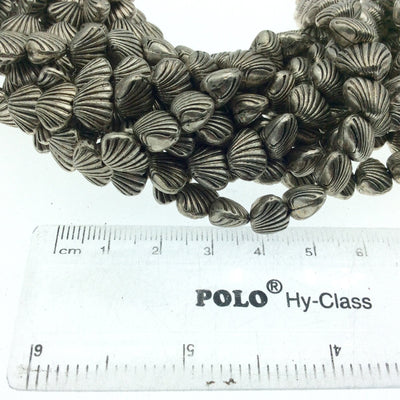 Silver Finish Puffed Sea Shell Shaped Pewter Beads - 8" Strand (Approx. 28 Beads) - Measuring 7mm x 10mm, Approx. - 2mm Hole Size