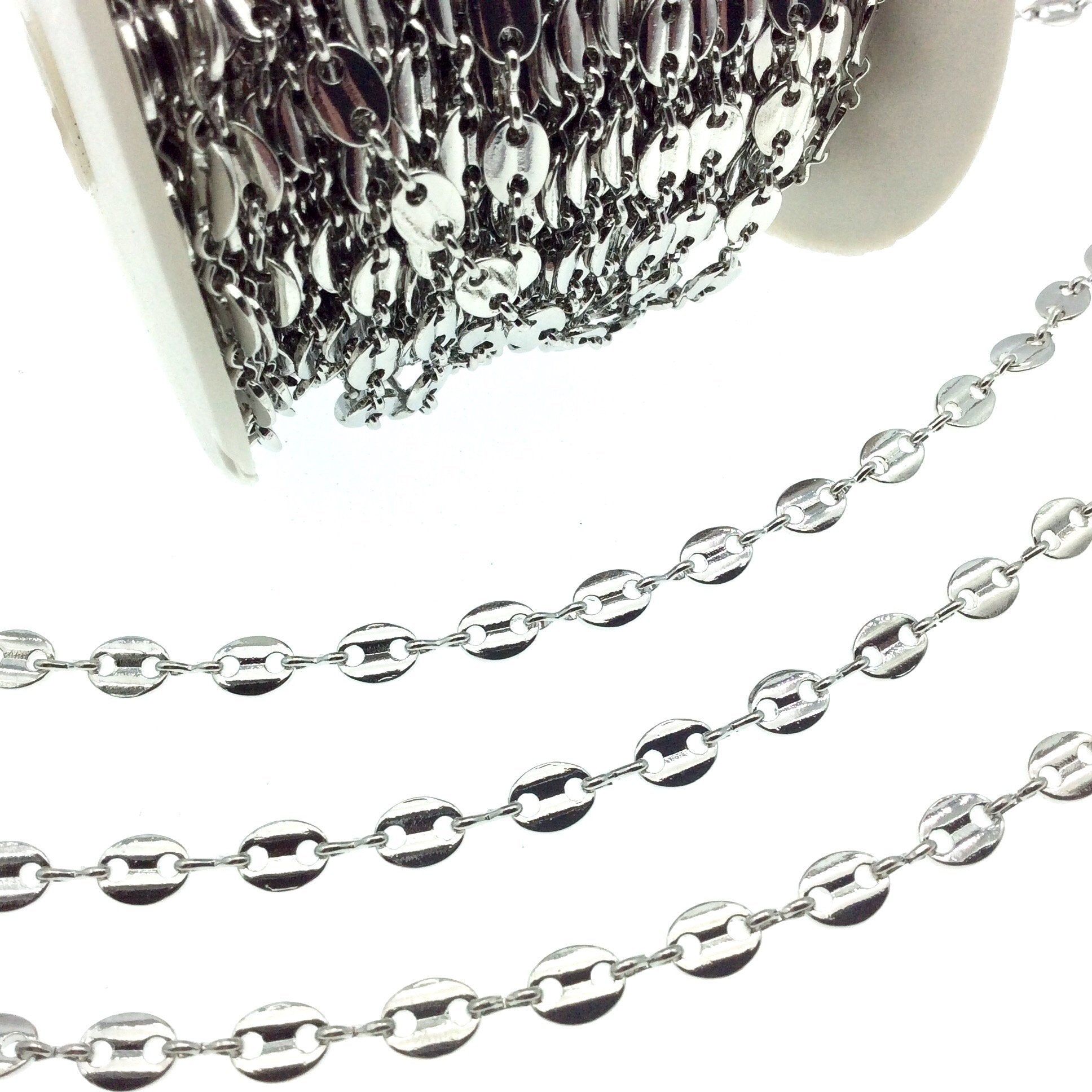 Oxidized Silver Plated Brass Oval Disc and Link Chain - 8mm Oval With Connectors - Sold By the Foot!