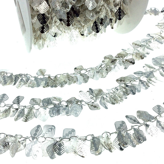 Silver Plated Copper Double Dangle Chain with 10mm Diamond Cut Out Shaped Dangles - Sold by the Foot