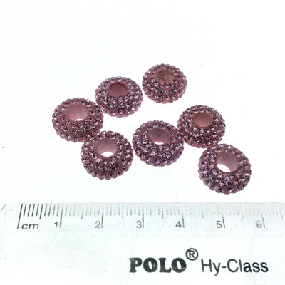 7mm x 14mm Pink CZ Cubic Zirconia Inlaid Rondelle Shaped Bead with 5mm Holes - Sold Individually - Other Colors Available!