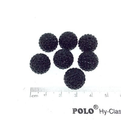 14mm Black CZ Cubic Zirconia Inlaid Round Shaped Bead with 2mm Holes - Sold Individually - Other Colors Available!
