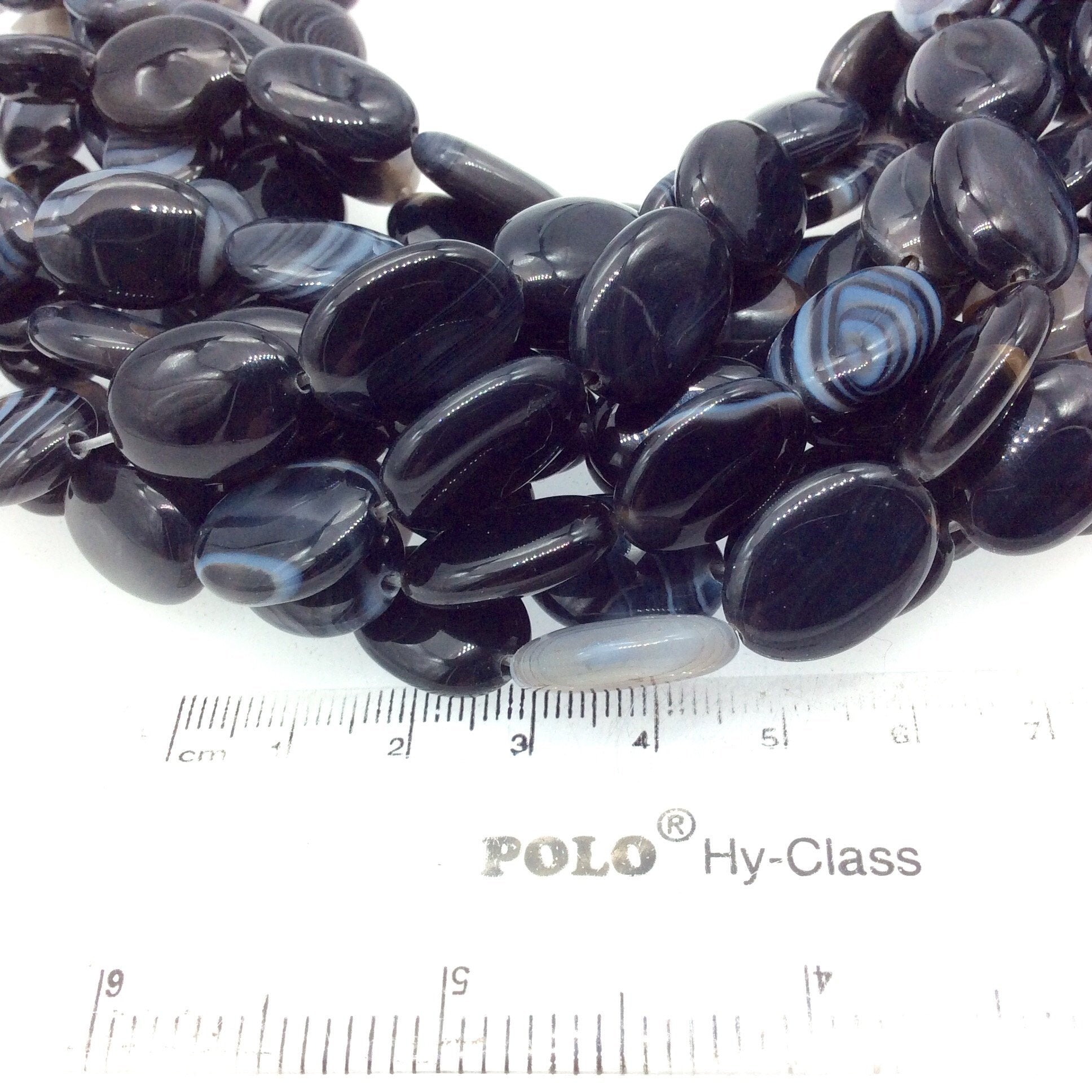 Natural Gray/Blue/Black Banded Agate Oval Beads - 15.5" Strand (Approx. 22 Beads) - Approx. 13mm x 18mm  - Sold by the Strand