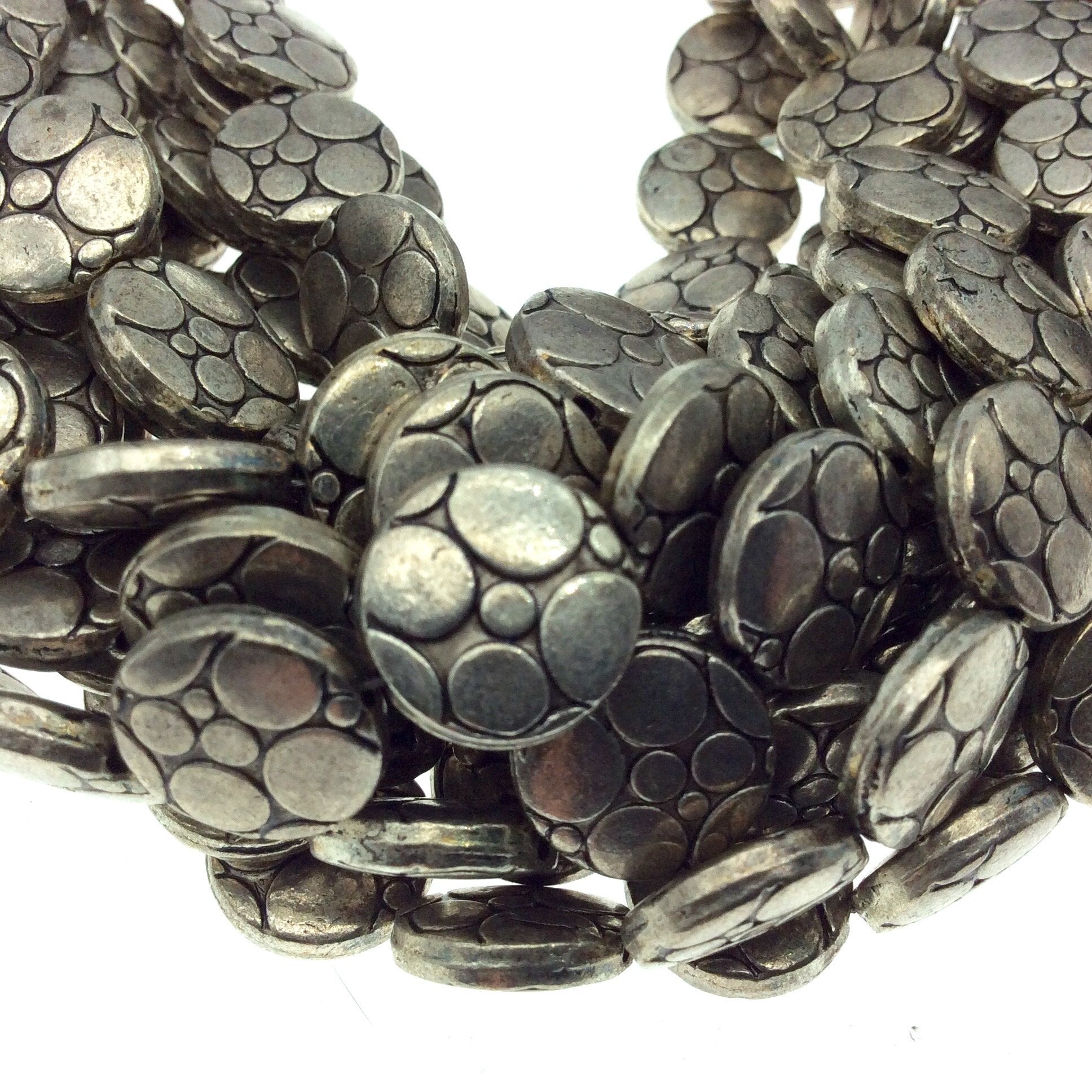 Silver Finish Circle Printed Coin Shaped Pewter Beads - 8" Strand (Approx. 16 Beads) - Measuring 12mm x 12mm, Approx. - 1mm Hole Size