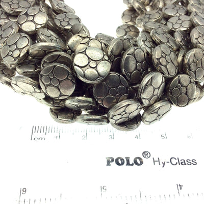 Silver Finish Circle Printed Coin Shaped Pewter Beads - 8" Strand (Approx. 16 Beads) - Measuring 12mm x 12mm, Approx. - 1mm Hole Size