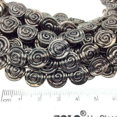 Silver Finish Round/Swirl/Coin Pewter Beads - 8" Strand (Approx. 17 Beads) - Measuring 12mm x 12mm, Approx. - 1.5mm Hole Size