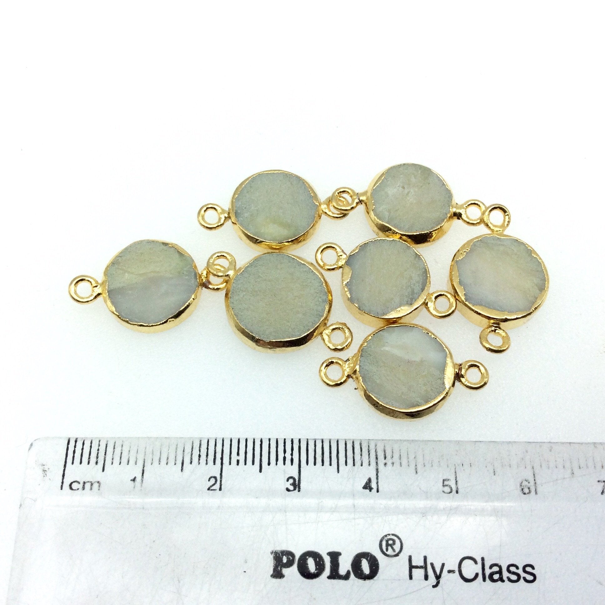 Gold Electroplated Natural Flat Yellow Opal Round/Coin Shaped Connector - 12mm - 14mm  Long Approx. - Sold Per Each, Selected at Random