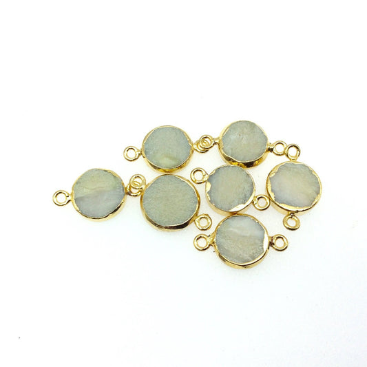 Gold Electroplated Natural Flat Yellow Opal Round/Coin Shaped Connector - 12mm - 14mm  Long Approx. - Sold Per Each, Selected at Random