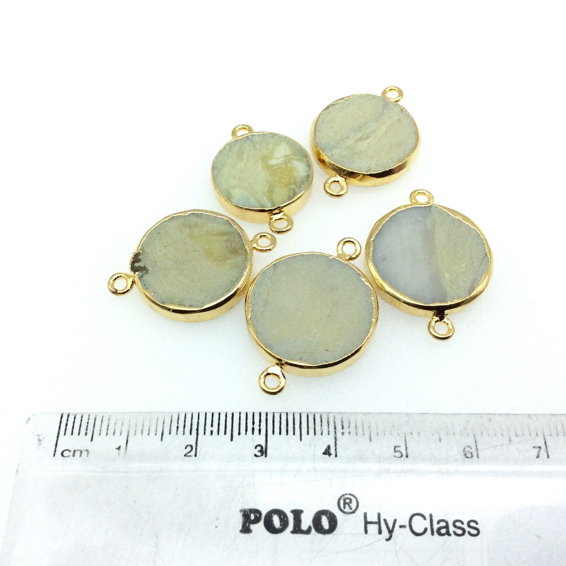 Gold Electroplated Natural Flat Yellow Opal Round/Coin Shaped Connector - 18mm - 21mm  Long Approx. - Sold Per Each, Selected at Random