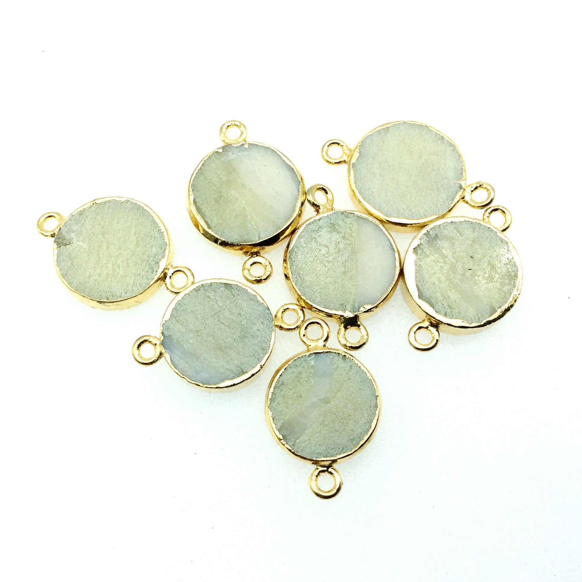 Gold Electroplated Natural Flat Yellow Opal Round/Coin Shaped Connector - 15mm - 17mm  Long Approx. - Sold Per Each, Selected at Random