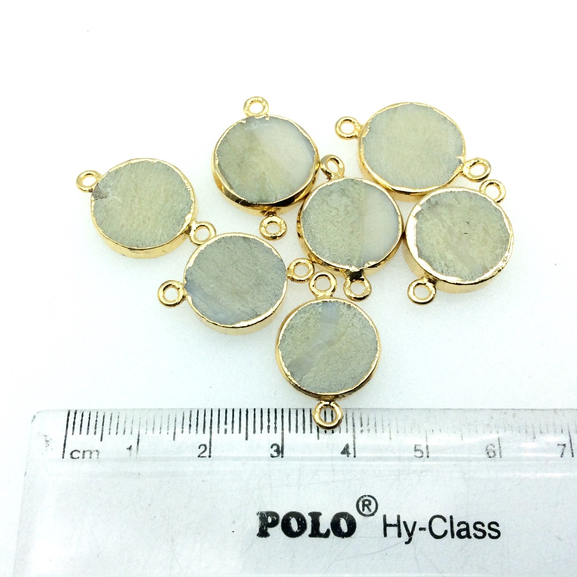 Gold Electroplated Natural Flat Yellow Opal Round/Coin Shaped Connector - 15mm - 17mm  Long Approx. - Sold Per Each, Selected at Random