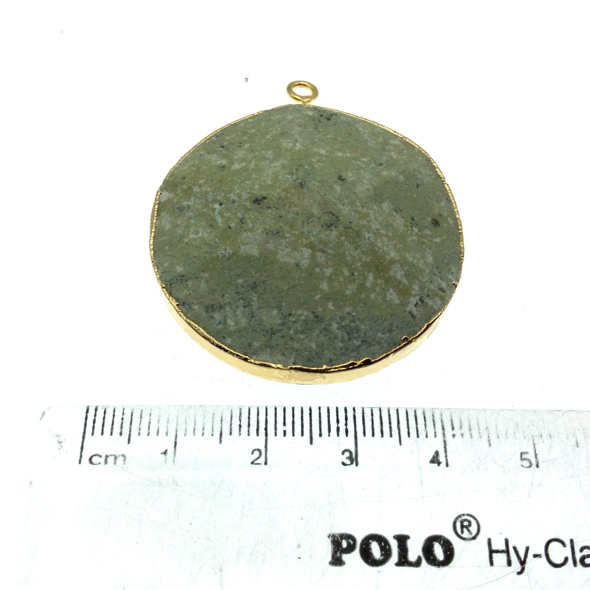 Large Gold Electroplated Prehnite Faceted Round/Coin Shaped Pendant - Measures 35-40mm approx. - Sold Individually, Random