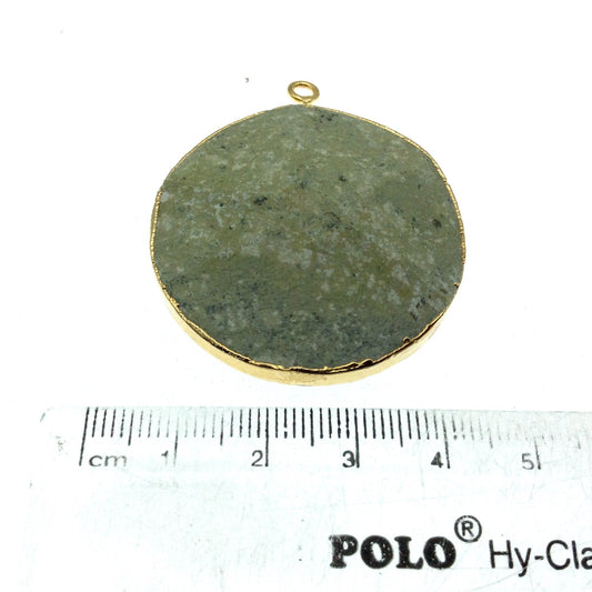 Large Gold Electroplated Prehnite Faceted Round/Coin Shaped Pendant - Measures 35-40mm approx. - Sold Individually, Random
