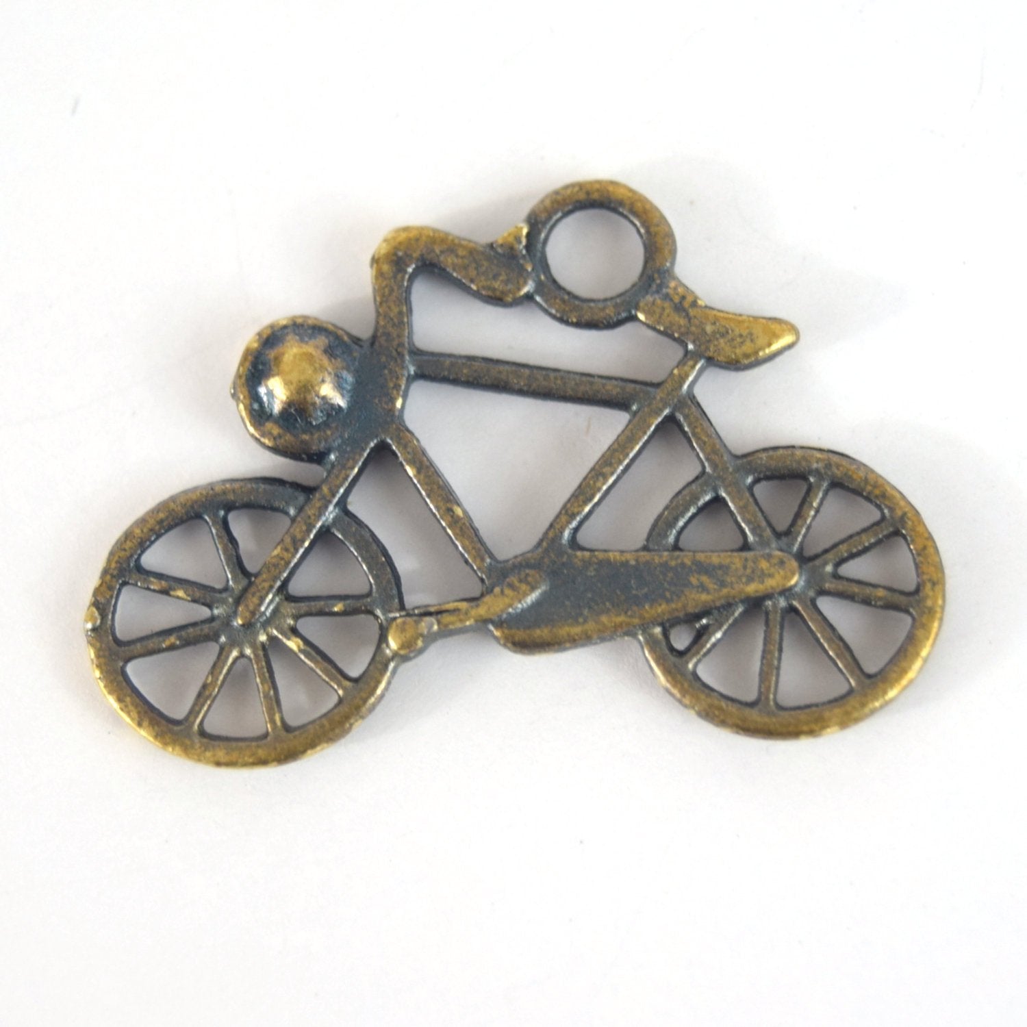 Antique Brass Plated Copper Antique Bicycle Pendant with One Ring- Measuring 20mm x 29mm - Sold Individually, Chosen at Random