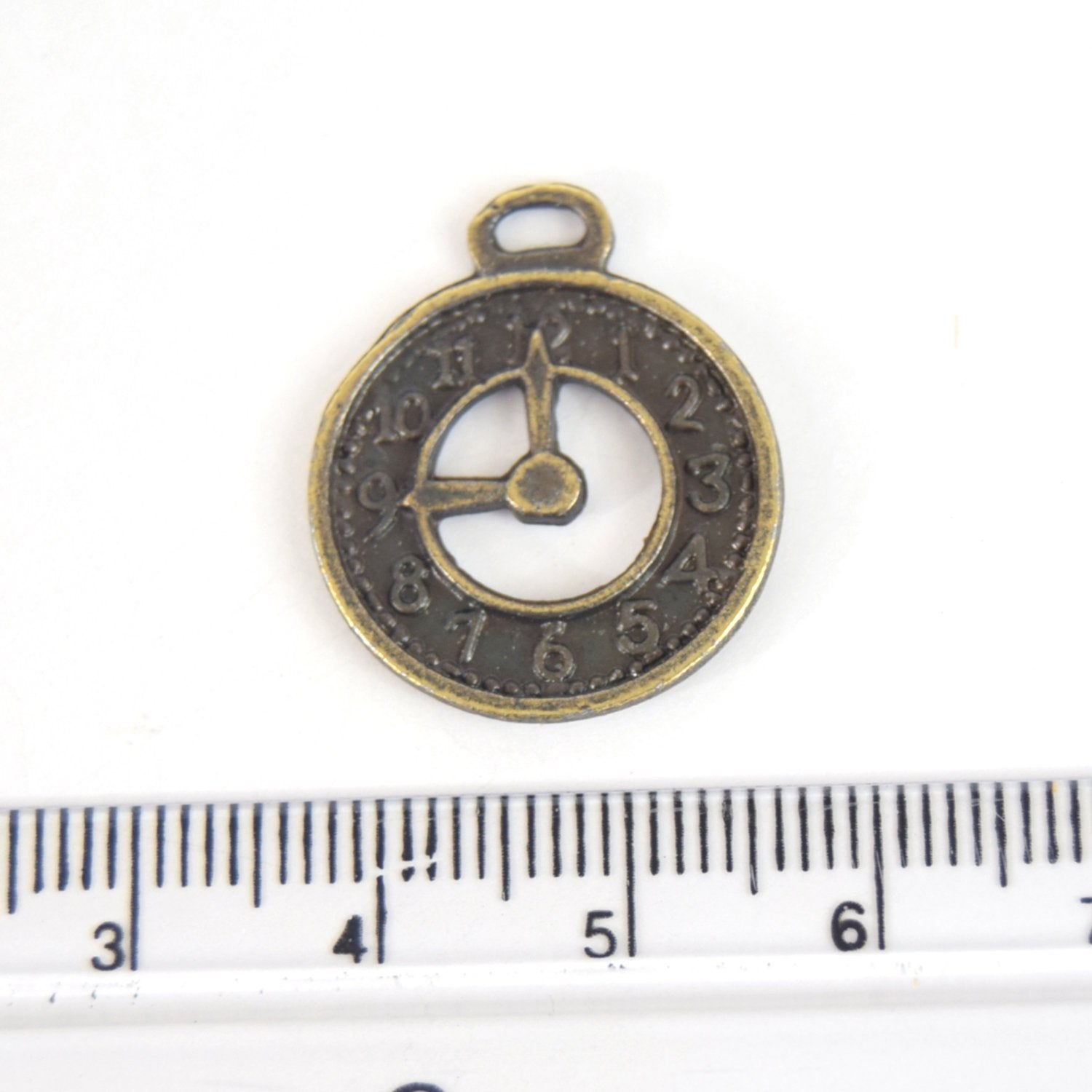 Antique Brass Plated Copper Clock Pendant with One Ring- Measuring 20mm x 20mm - Sold Individually, Chosen at Random