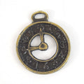 Antique Brass Plated Copper Clock Pendant with One Ring- Measuring 20mm x 20mm - Sold Individually, Chosen at Random