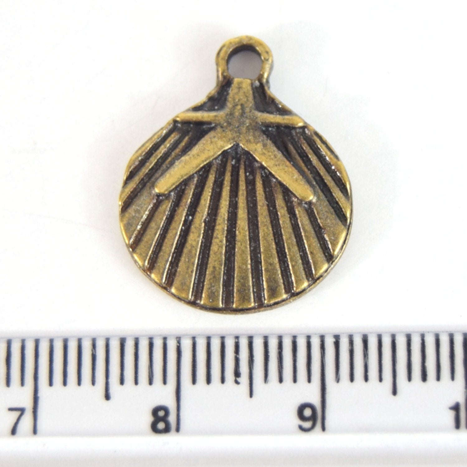 Antique Brass Plated Copper Seashell and Starfish Pendant with One Ring- Measuring 16mm x 17mm - Sold Individually, Chosen at Random