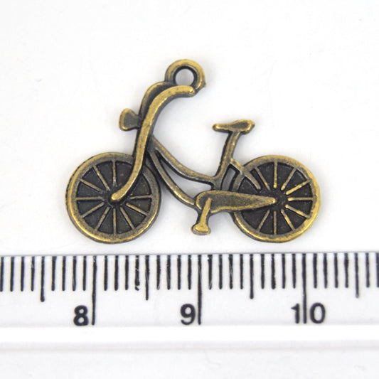 Antique Brass Plated Copper Bicycle Charm/Pendant with One Ring- Measuring 23mm x 20mm - Sold Individually, Chosen at Random