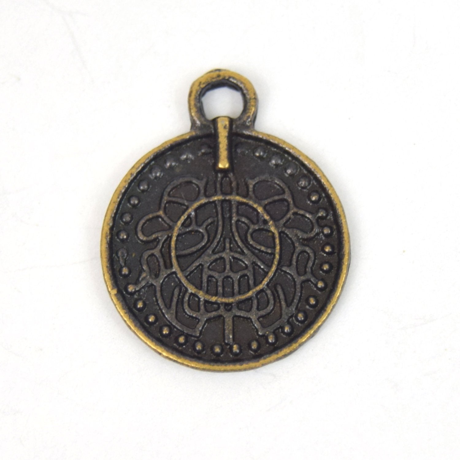 Antique Brass Plated Copper Embellished Coin Charm/Pendant with- Measuring 14mm x 14mm - Sold Individually, Chosen at Random