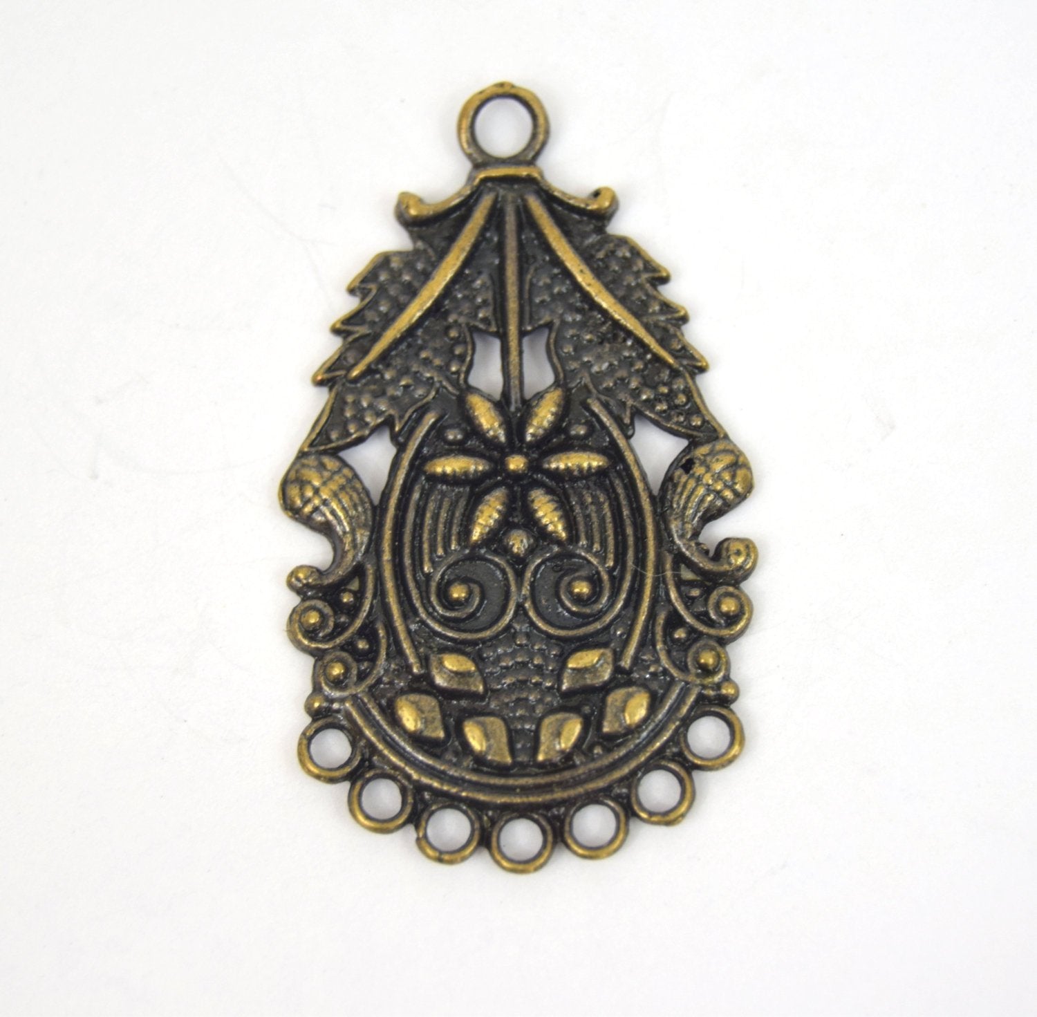 Antique Brass Plated Copper Embellished Chandelier Charm/Pendant with- Measuring 32mm x 45mm - Sold Individually, Chosen at Random