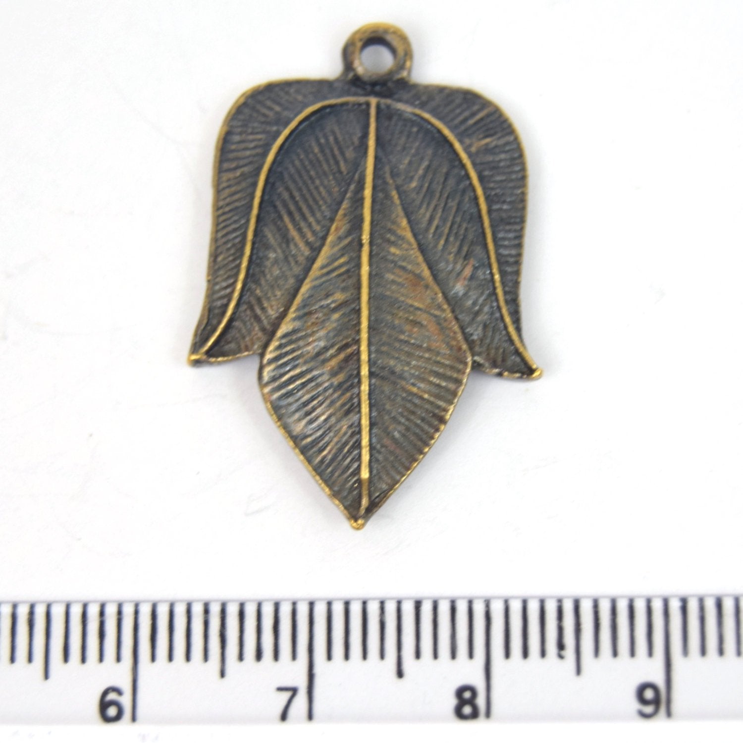 Antique Brass Plated Copper Embellished Lotus Leaf Charm/Pendant with- Measuring 19mm x 36mm - Sold Individually, Chosen at Random