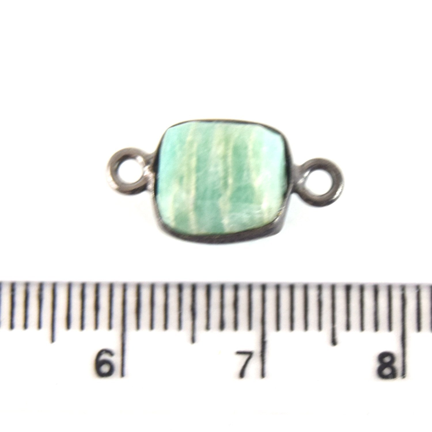 8mm Gunmetal Faceted Natural Minty Green/Blue Amazonite Cube/Square Shaped Plated Copper Bezel Connector