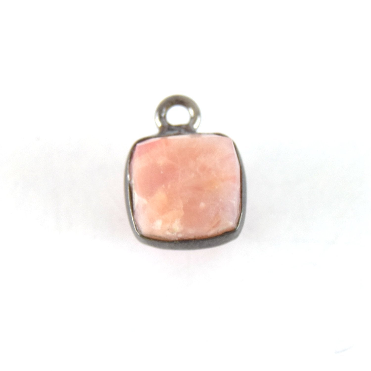 7-8mm Gunmetal Finish Faceted Rhodochrosite Cube/Square Shape Plated Copper Bezel Charm/Drop