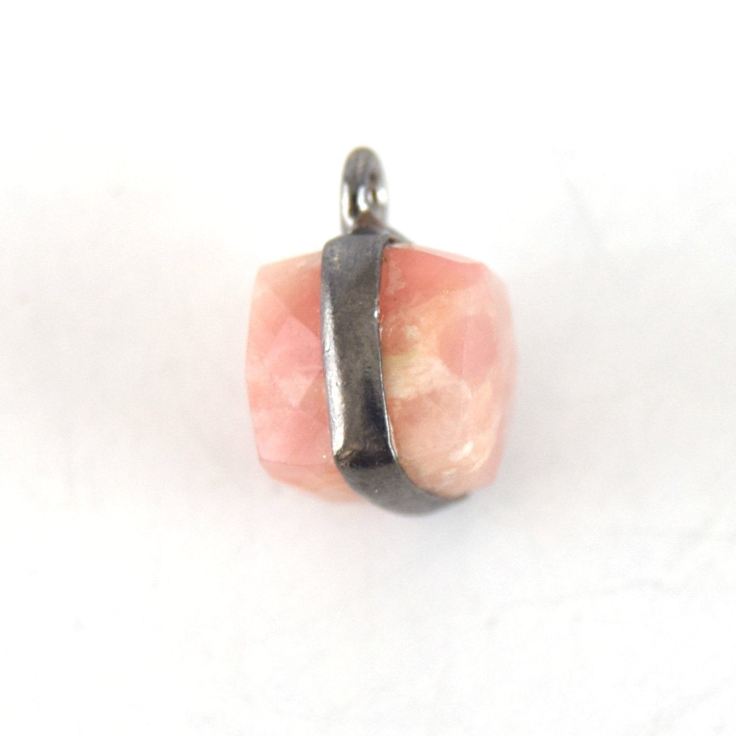 7-8mm Gunmetal Finish Faceted Rhodochrosite Cube/Square Shape Plated Copper Bezel Charm/Drop