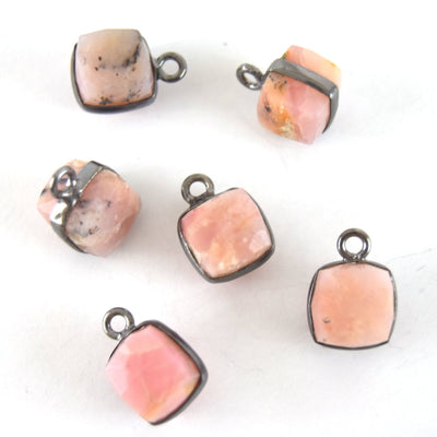 7-8mm Gunmetal Finish Faceted Rhodochrosite Cube/Square Shape Plated Copper Bezel Charm/Drop