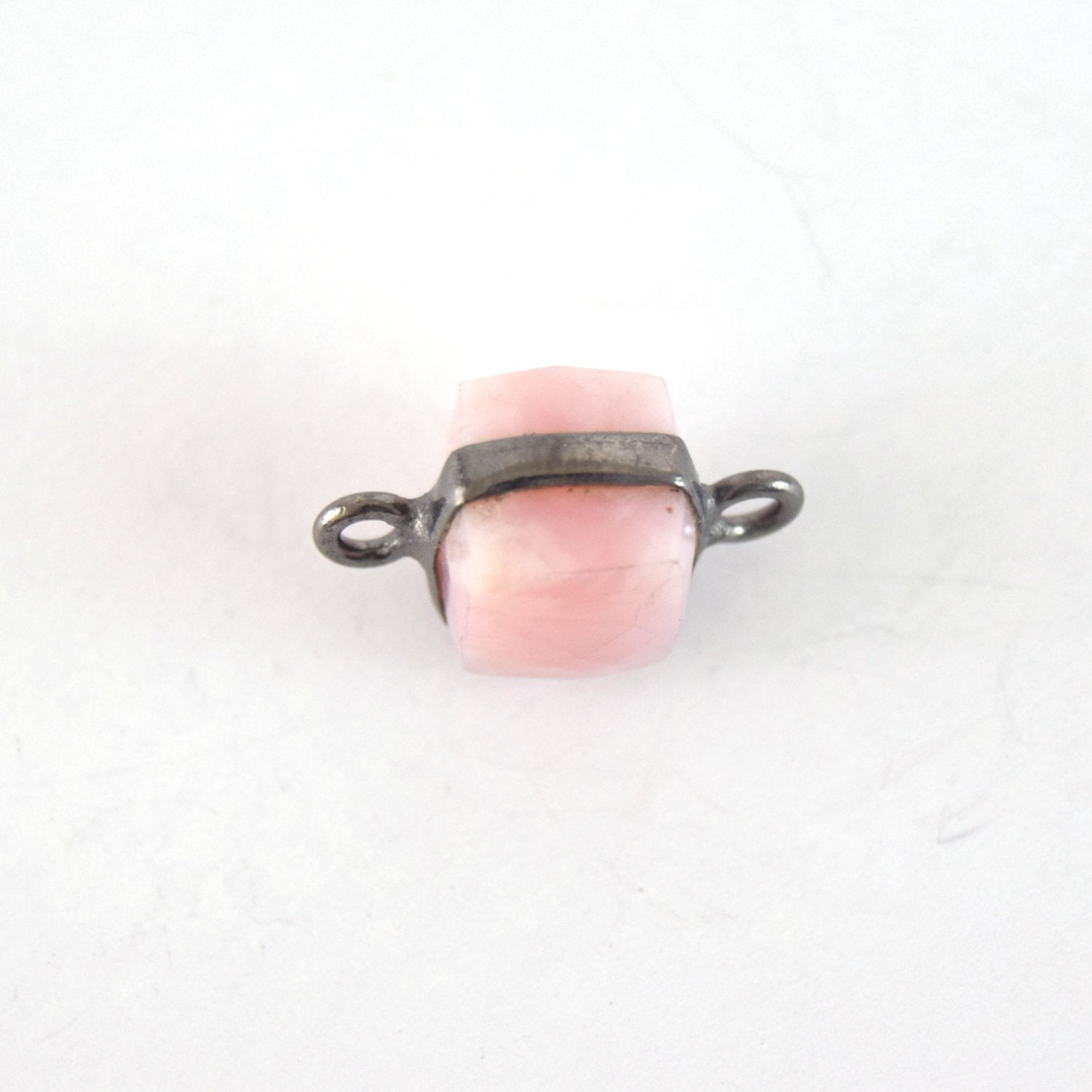 Gunmetal Finish Faceted Rhodochrosite Cube/Square Shaped Plated Copper Bezel Connector - Measuring 7-8mm - Semi-Precious - Sold Individually