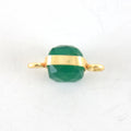 7-8mm Gold Finish Faceted Green Onyx Cube/Square Shaped Plated Copper Bezel Connector